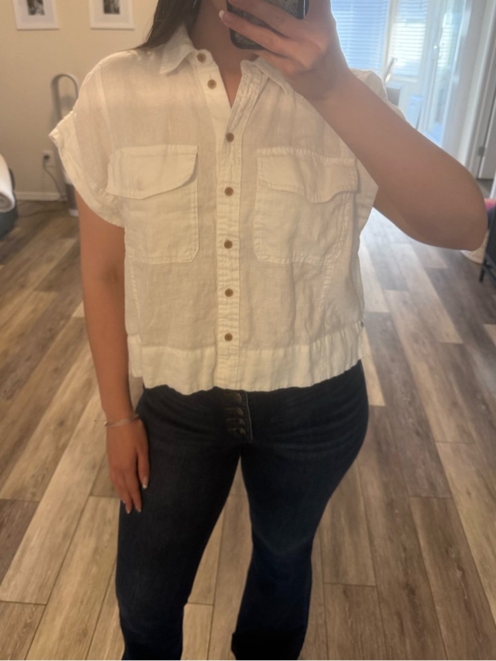 🤍Madewell 100% linen white button down short sleeve top - Size Medium 🤍